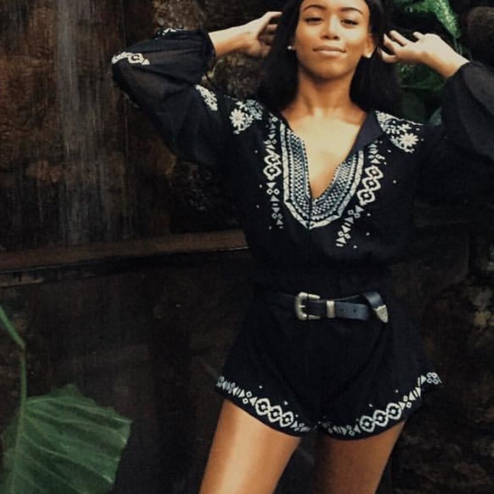 Asos Black Long Sleeve Romper with Embroidery